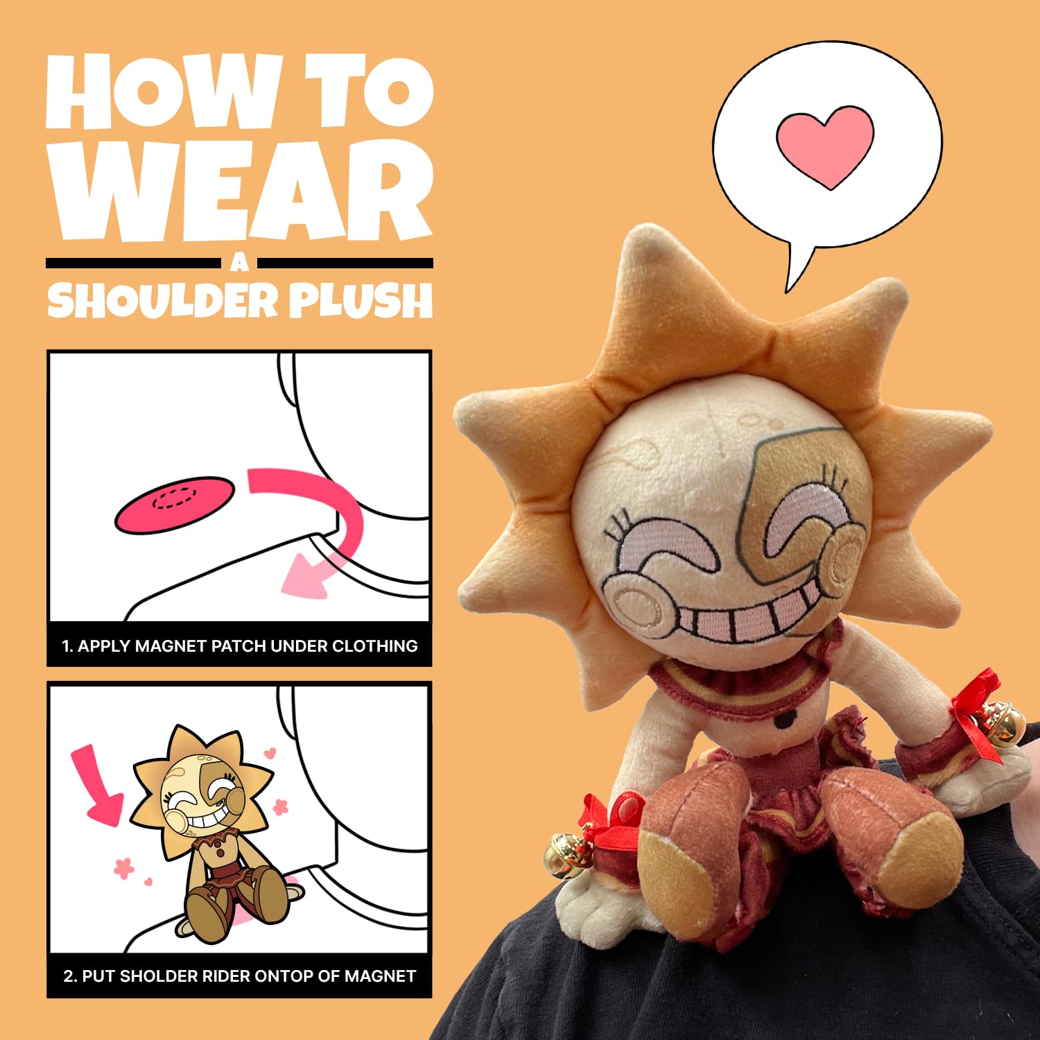 Youtooz FNAF Sun Plush Shoulder Rider 6" inch, Collectible Soft Magnetic Sun Shoulder Rider Plushie from Five Night's at Freddys By Youtooz FNAF Plush
