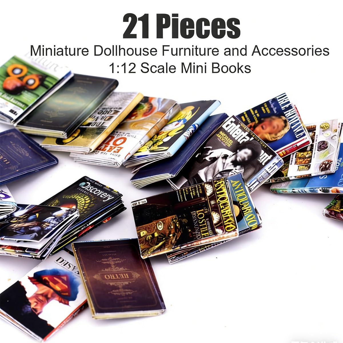 Mini Dollhouse Accessories Set, 1:12 Scale Tiny Miniature Decor for Doll House Furniture DIY (MiniBooks)