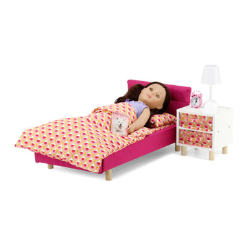 Emily Rose 18" Doll Pink Fabric Bed with Nightstand