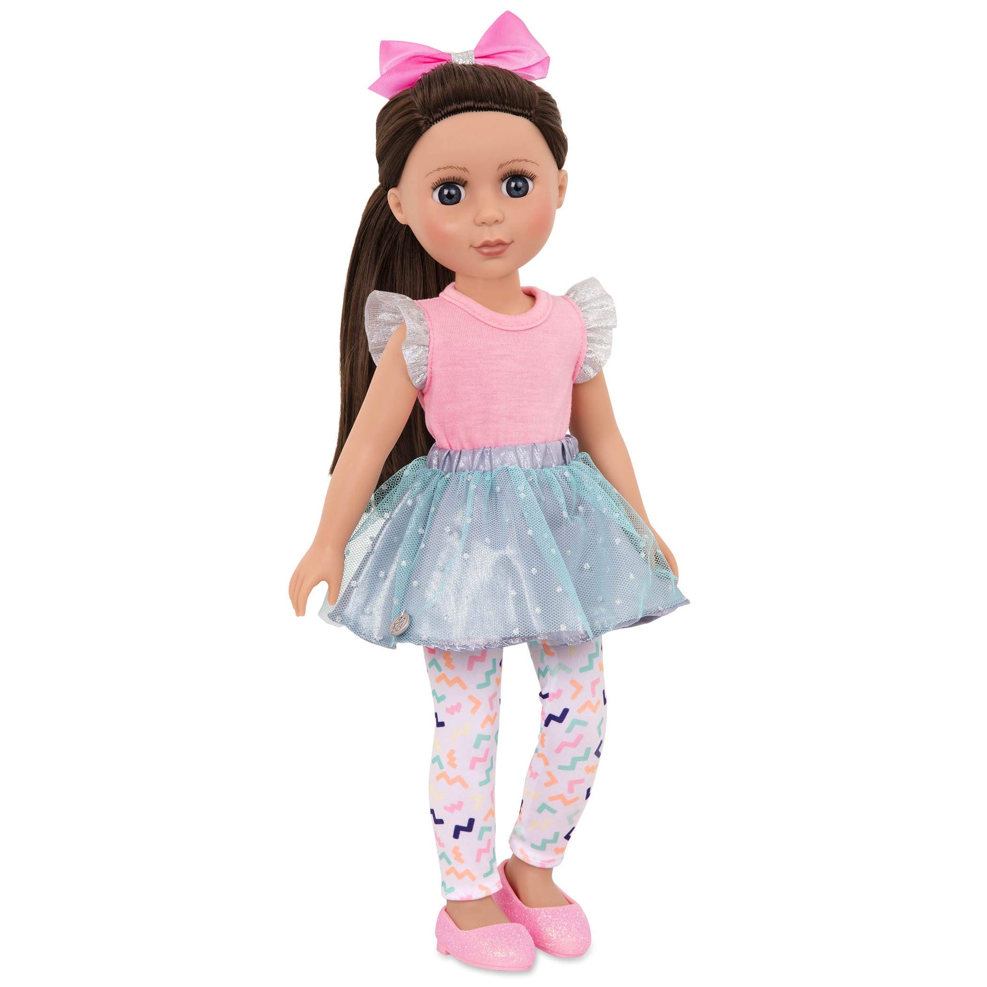 Glitter Girls - 14-Inch Fashion Doll - Brown Hair & Purple - Blue Eyes - Poseable Arms & Legs - Ruffle Outfit & Hair Bow - 3+ Years- Candice