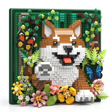 Vziimo Animal Flowers 3D Wall Art Building Set, Botanical Dog Micro Building Blocks Wall & Tabletop Display Decor Model Kit, Shiba Inu Toys Gifts