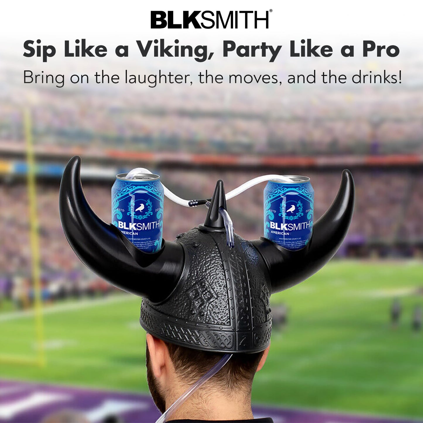 BLKSMITH Viking Drinking Helmet with Straws - Funny Beer Hat Holds 2 Cans - Adjustable Novelty Drinking Helmet Fits 16-24" Head - Gag Gift for Men