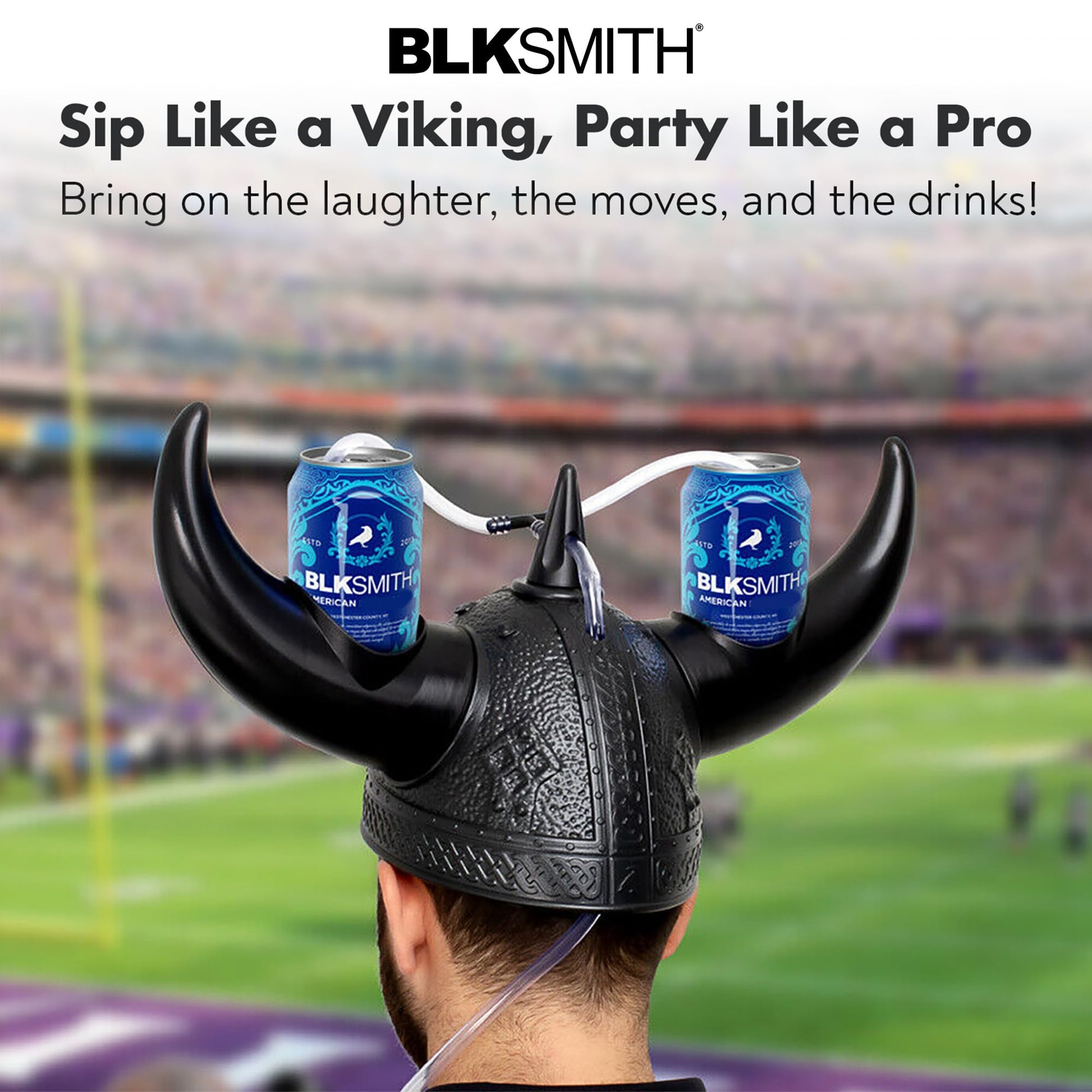 BLKSMITH Viking Drinking Helmet with Straws - Funny Beer Hat Holds 2 Cans - Adjustable Novelty Drinking Helmet Fits 16-24" Head - Gag Gift for Men