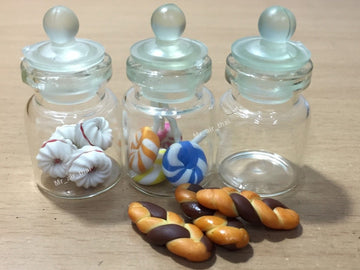 3pc Miniature Food Chocolate Cookie Cake Candy Dollhouse Donut in Clear Glass Mini Bottle Fruit Food #MF058