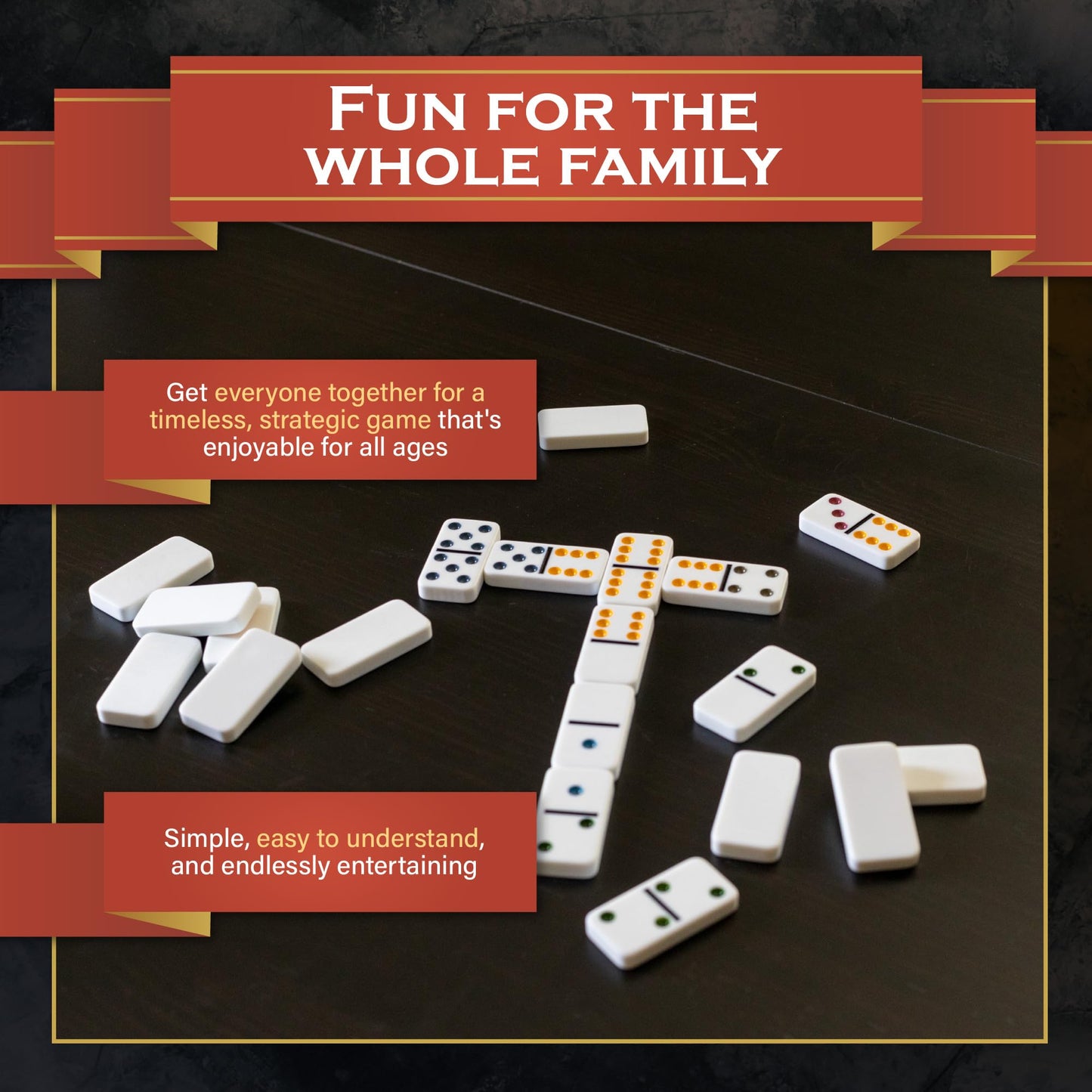 Continuum Games Family Traditions Double 6 Dominoes Tin, Crystalline Dominoes