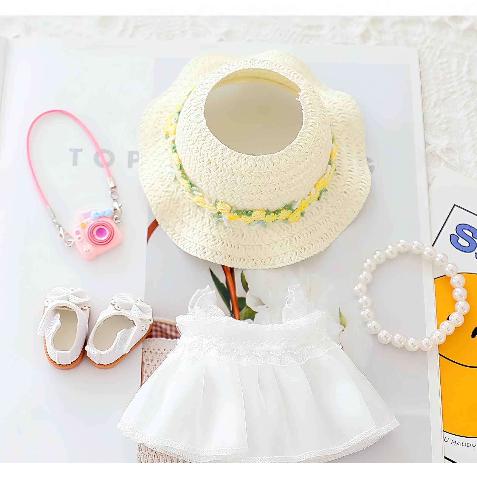 Clothes for Lububu Dolls(No Doll) Accessories, Outfit Set 5 Pieces Gauze Dress for 17cm Doll, Romantic Hat Skirt Shoes Doll Clothing Set Replacement