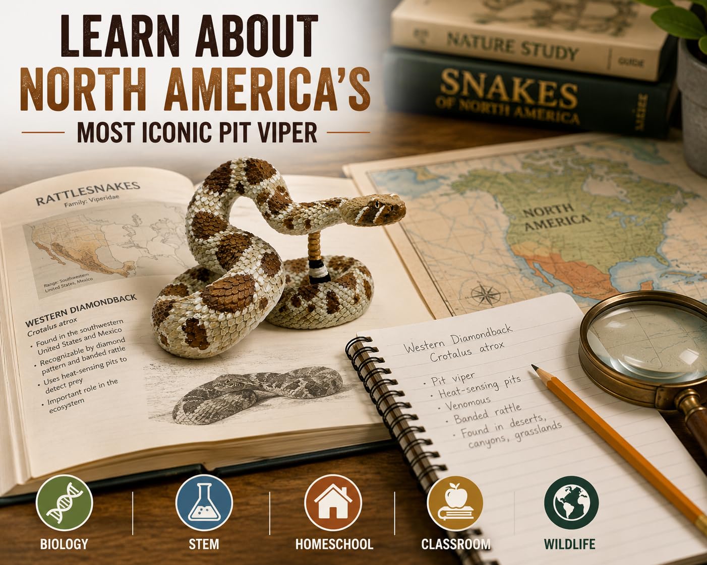 Safari Ltd. Western Diamondback Rattlesnake Figure, 5.75" Snake Replica