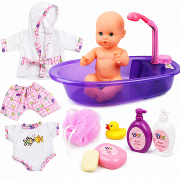 Liberty Imports Baby Bath Toys 13-Inch Little Newborn Doll Bath Set - Real Working Bathtub with Detachable Shower Spray and Accessories for Kids