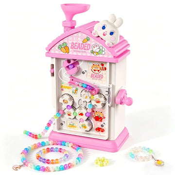 MAGTHIC Charm Bracelet Making Kit- Automatic Hand-Crank Pink House Toys that Inspires Creativity and Imagination, DIY Beaded Jewelry Maker Kit