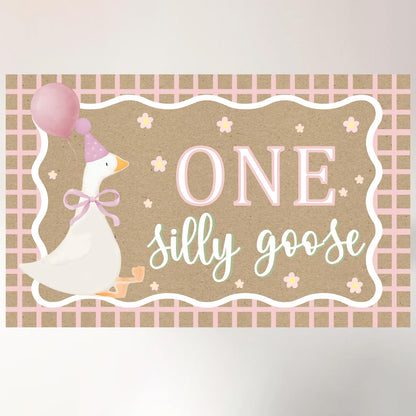 Goose Pink Banner for One Silly Goose Birthday Decor Girl Pink Silly Goose First Birthday Backdrop for Girls First Birthday