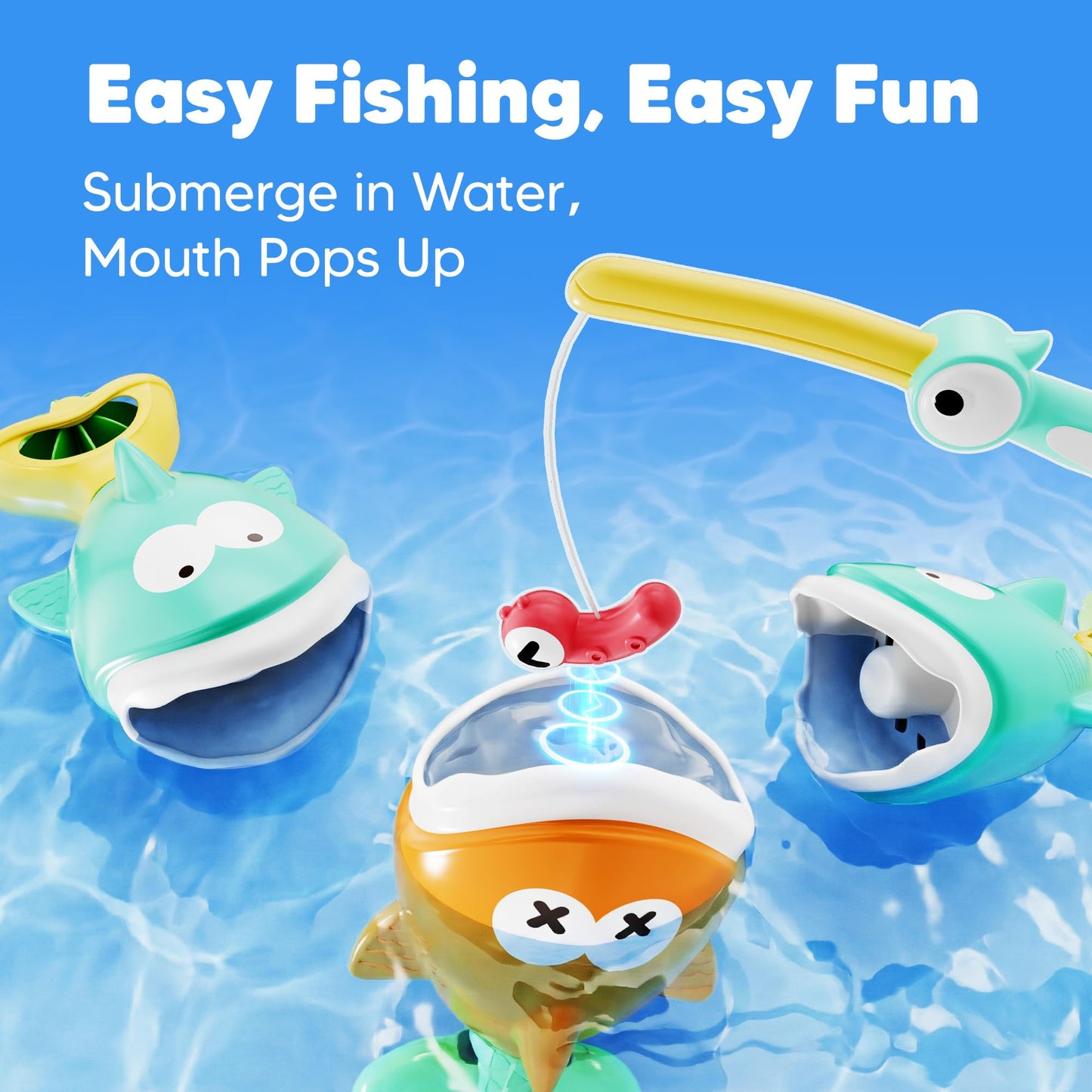 iPlay, iLearn Baby Fishing Bath Toy, Toddler Bathtub Magnetic Fishing Game W/Pole Net Fish Water Squirt Animal, Kid Shower Bathtime for Pool Play
