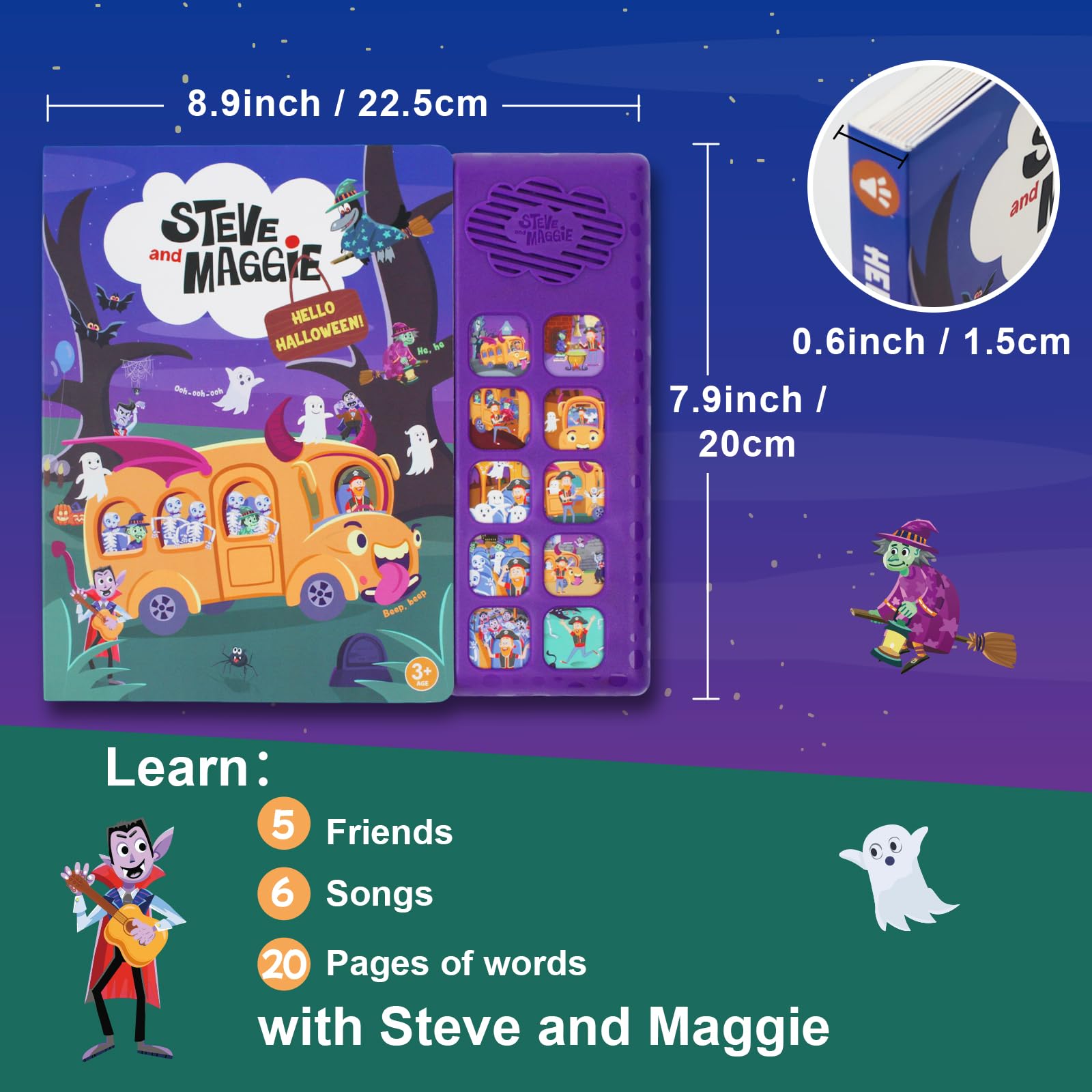 Steve and Maggie Sound Book - 10-Button Interactive Halloween Sing-Along, Musical Talking Books for Toddlers 1-3, Baby Music Book, Learning