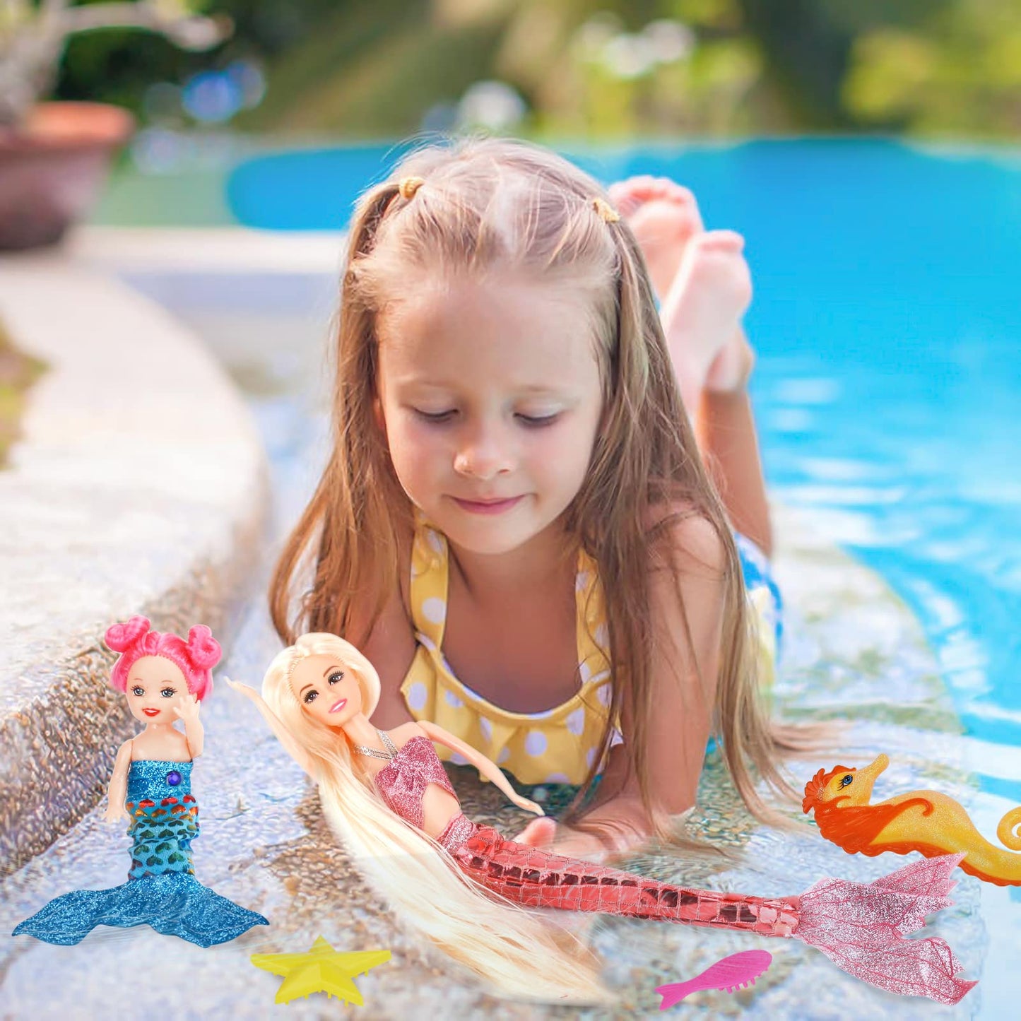 BETTINA 12'' Mermaid Princess Doll with 3'' Mermaid & Seahorse Play Gift Set | Mermaid Toys with Accessories and Doll Clothes for Little Girls (Pink)
