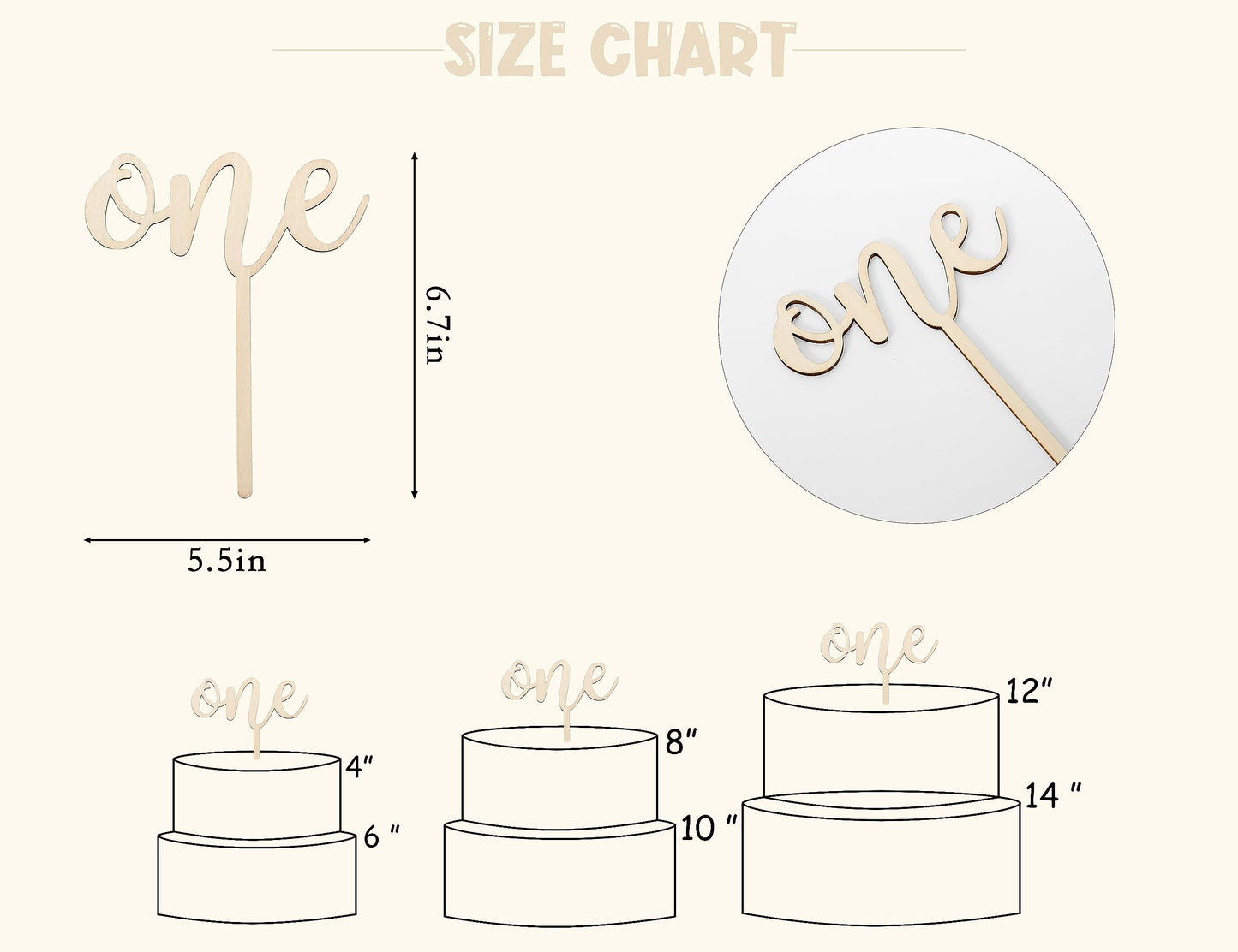 CANTLY First Birthday One Wooden Cake Topper