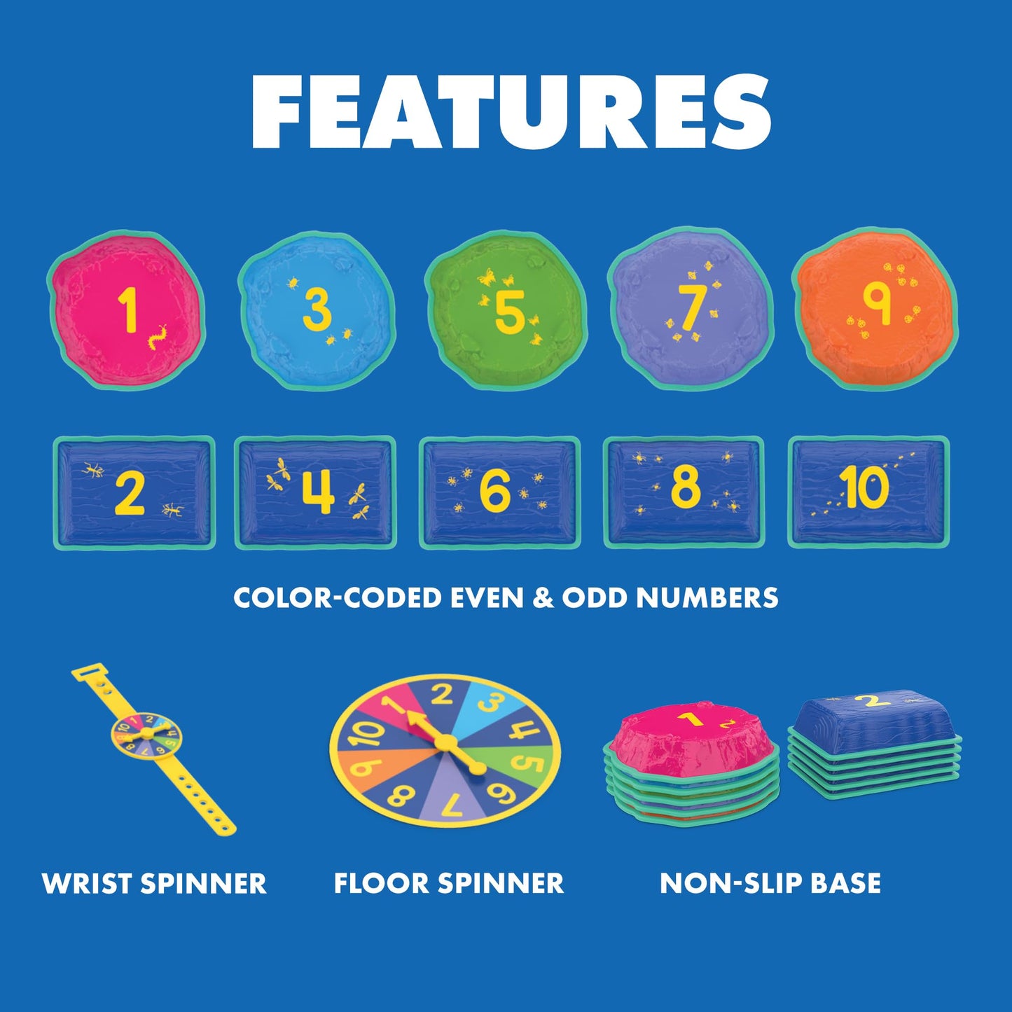 Educational Insights Hop to 10 Stepping Stones - Non Slip Nesting Stepping Stones for Kids, Early Math and Gross Motor Skills Toys for Toddlers 3-5