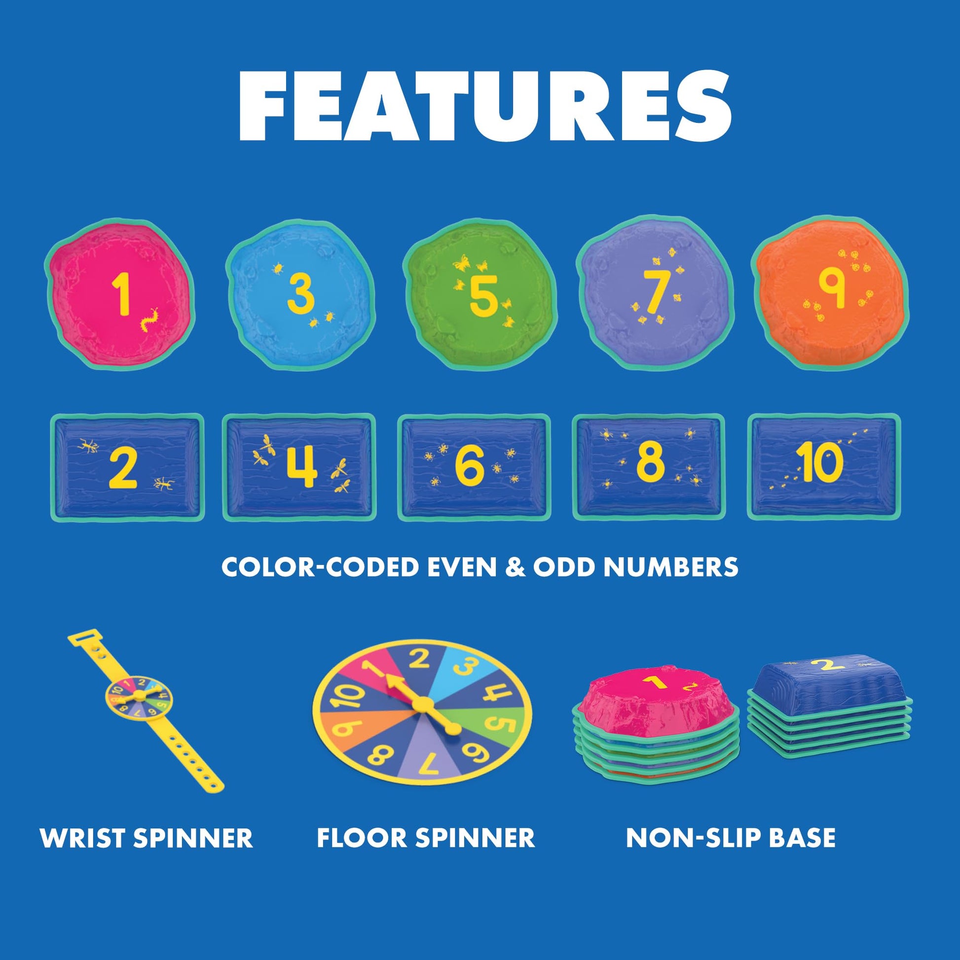 Educational Insights Hop to 10 Stepping Stones - Non Slip Nesting Stepping Stones for Kids, Early Math and Gross Motor Skills Toys for Toddlers 3-5