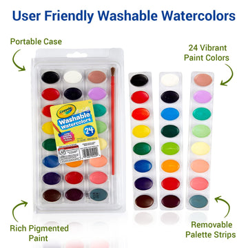 Watercolor Paint Set - Includes 24 Watercolor Paint, 8 Paintbrushes for Kids - Ultimate Washable Paints Watercolors Supplies Set - Water Color