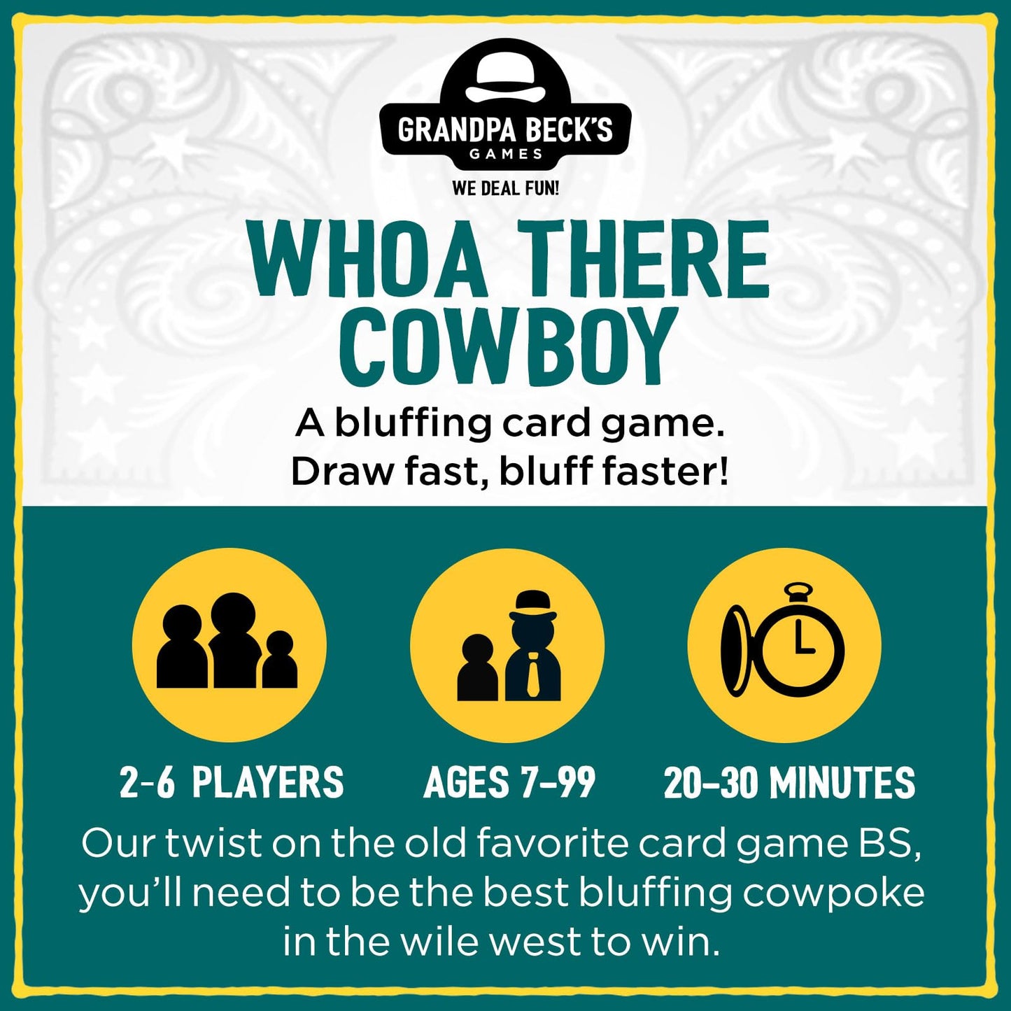 Grandpa Beck's Games Whoa There Cowboy | A Guess Who's Bluffing Card Game | from the Creators of Cover Your Assets | 2-6 Players, Ages 7+