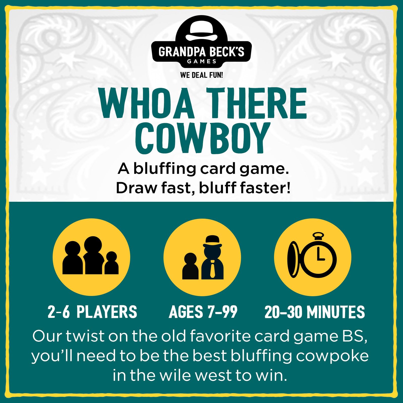 Grandpa Beck's Games Whoa There Cowboy | A Guess Who's Bluffing Card Game | from the Creators of Cover Your Assets | 2-6 Players, Ages 7+