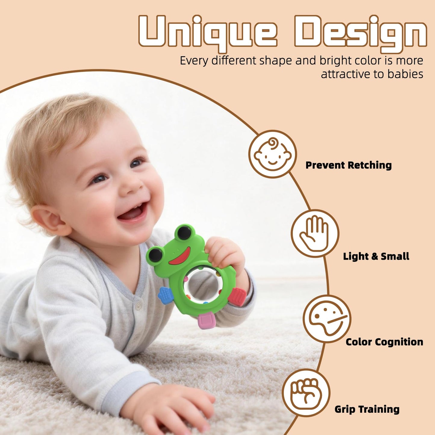 WALULAN Baby Teething Rings Toys,Over Sized of A Frog Infant Toys Relief Teethers for Babies 3-6-12-18 Months,Sensory Toys Rattle Teether Silicone