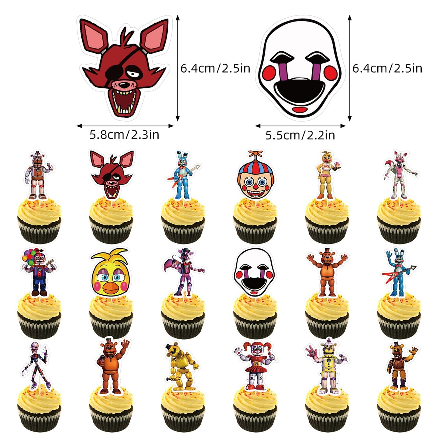Genshii 37pcs 5 Nights cake decoration set include 1pc big cake topper 36pcs cupcake toppers for Freddy's Theme birthday party decor (FNAF)