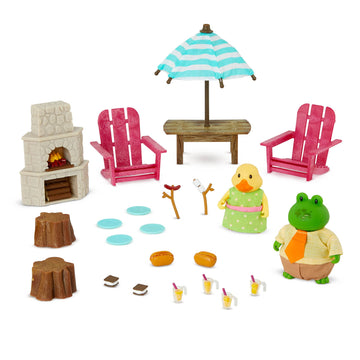 Li'l Woodzeez Outdoor Patio Playset, 25-Piece Fire Pit Furniture, Playsets