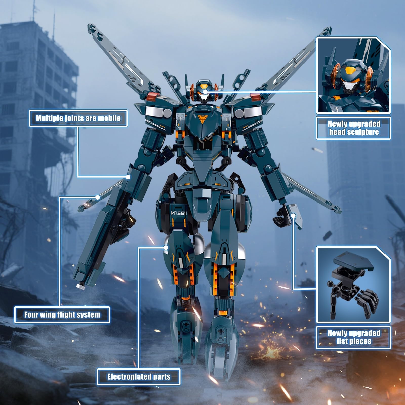HIGH GODO Attacker Mech Robot Transforming Building Blocks Set for Adults,City Warrior Justice Hero Soldier Mech Model Building Kit, Cool Creative