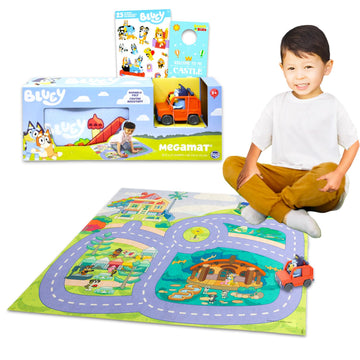 Bluey Play Mat with Car Set for Kids - Bundle of Playmats with Vehicle, Stickers, Door Hanger | Bluey Activity Play Sets for Girls, Boys