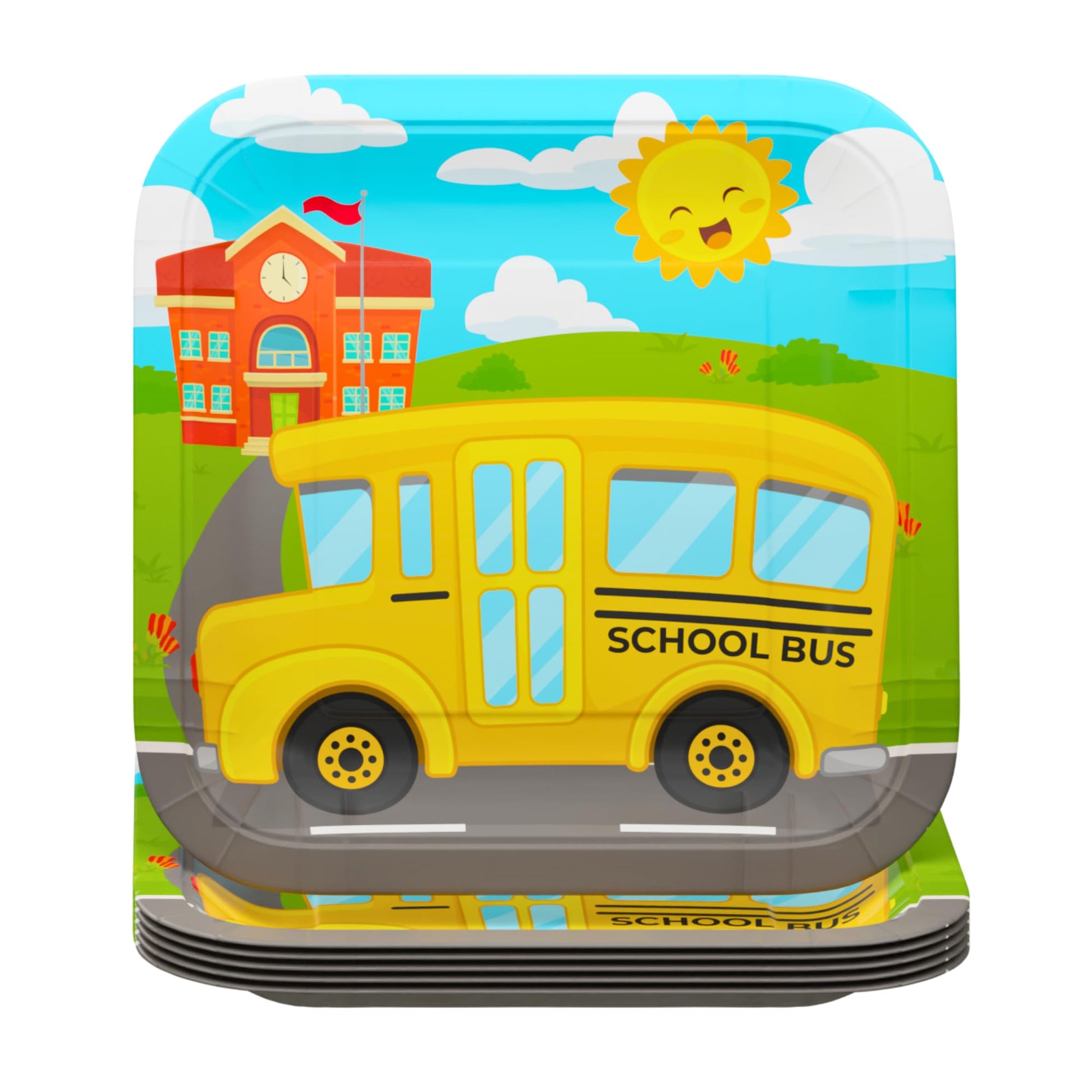 Blue Orchards School Bus Party Plates and Napkins (52 pieces for 16 Guests) - School Bus Party Supplies, School Bus Birthday Plates and Napkins