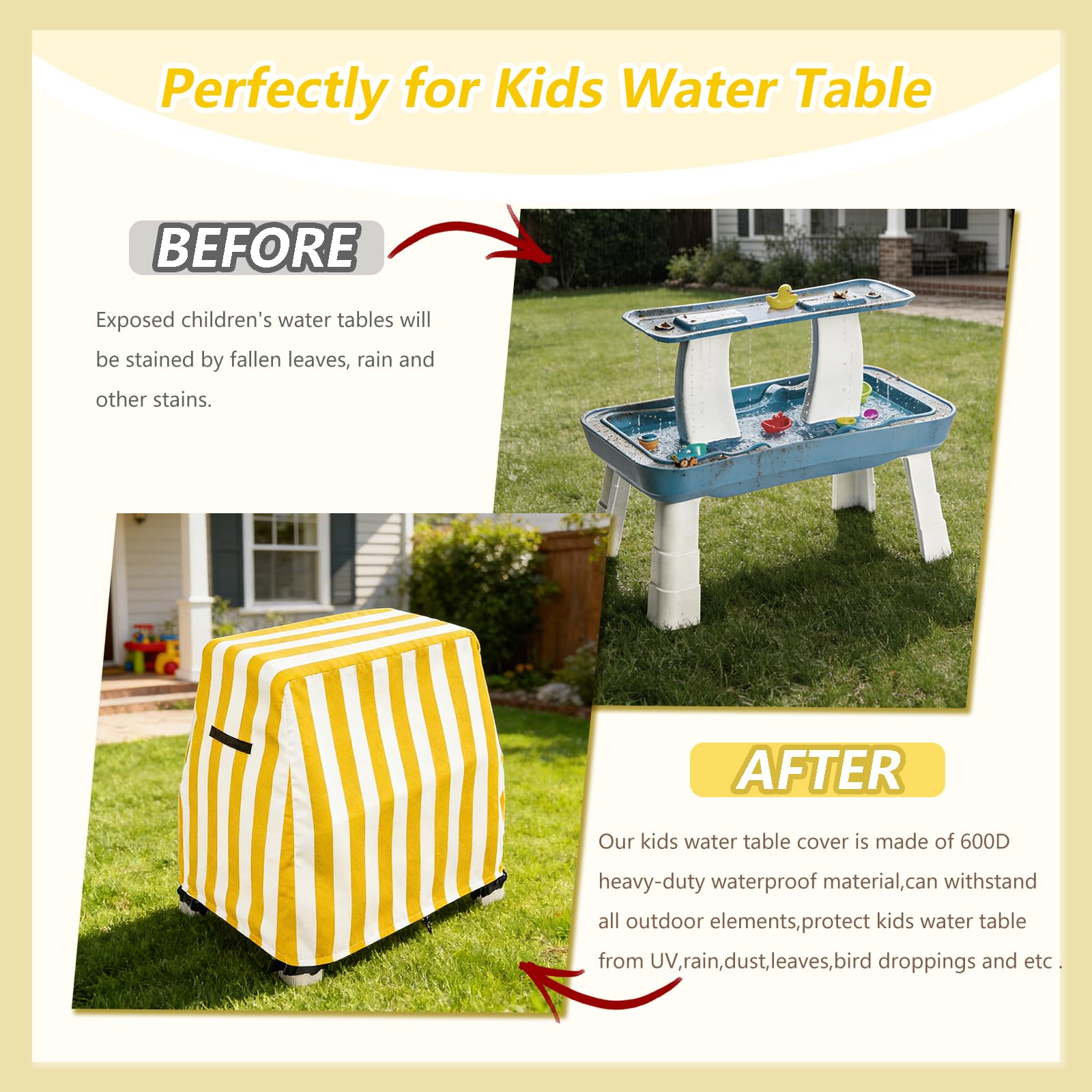 Kids Water Table Cover,Outdoor Heavy Duty 600D Waterproof Toddler Water Play Table Cover,Compatible with GoSports Splash Station Water Table,Designed