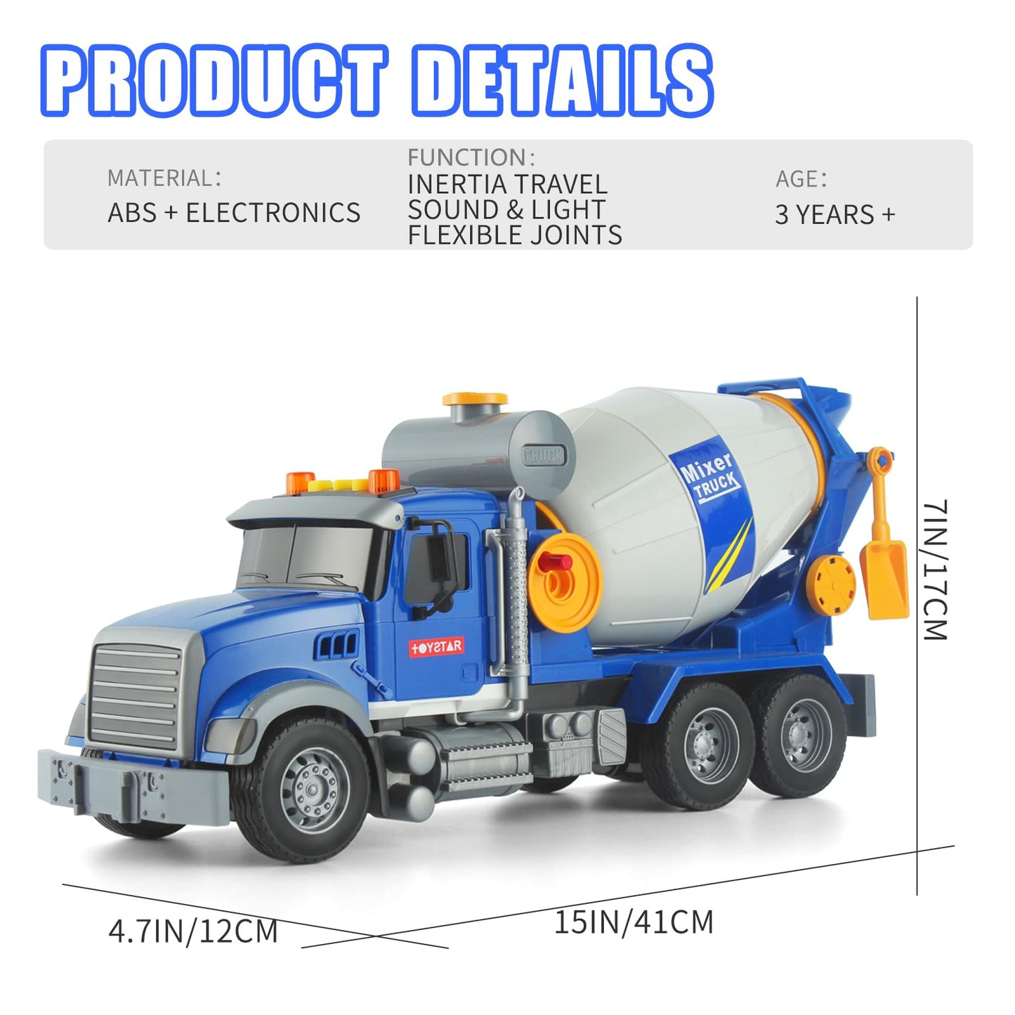 ANJARU Big Cement Mixer Truck Toys Engineering car Lights Sounds,Friction Powered Push car?Go Construction Vehicles Toddlers Boys Toy and Girl Gift