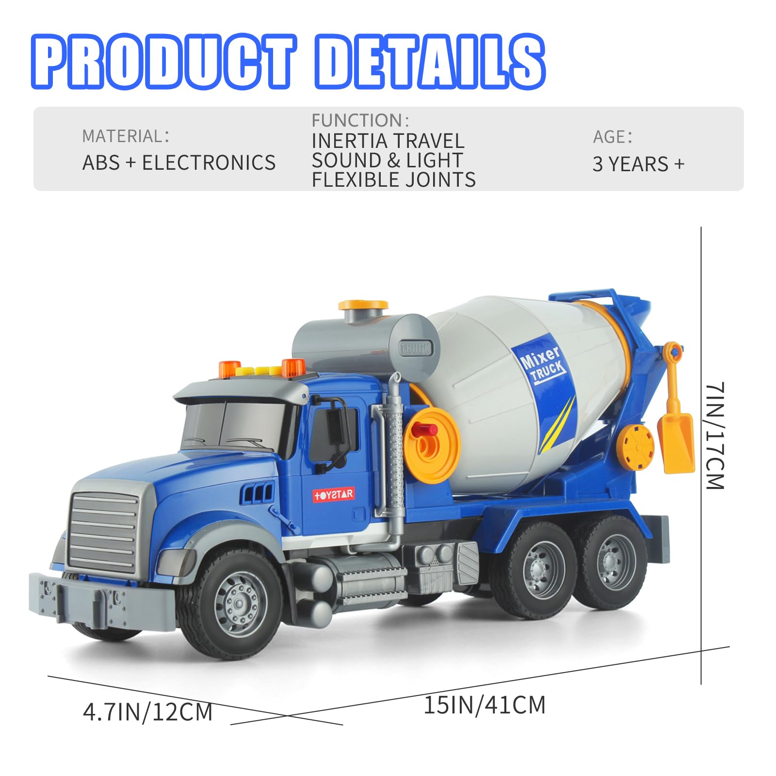 ANJARU Big Cement Mixer Truck Toys Engineering car Lights Sounds,Friction Powered Push car?Go Construction Vehicles Toddlers Boys Toy and Girl Gift