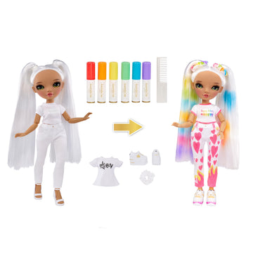 Rainbow High Color & Create Fashion DIY Doll with Washable Rainbow Markers, Green Eyes, Straight Hair in 2 Pig Tails, Bonus Top & Shoes. Color
