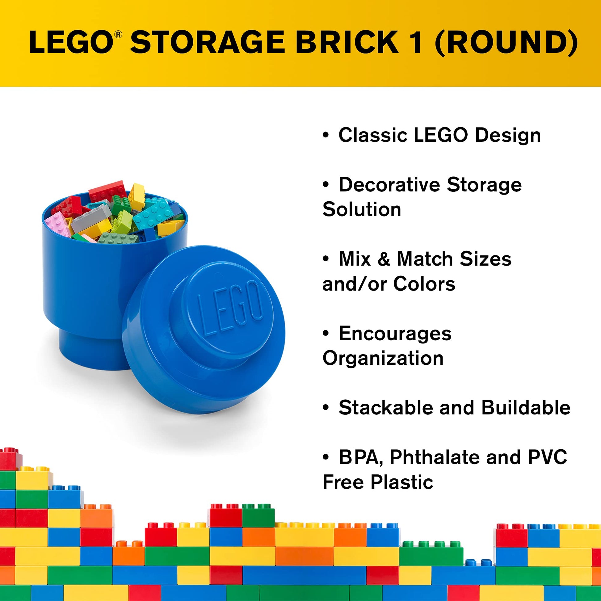 Room Copenhagen, LEGO Round Brick 1 - Stackable Storage Solution - Bright Blue