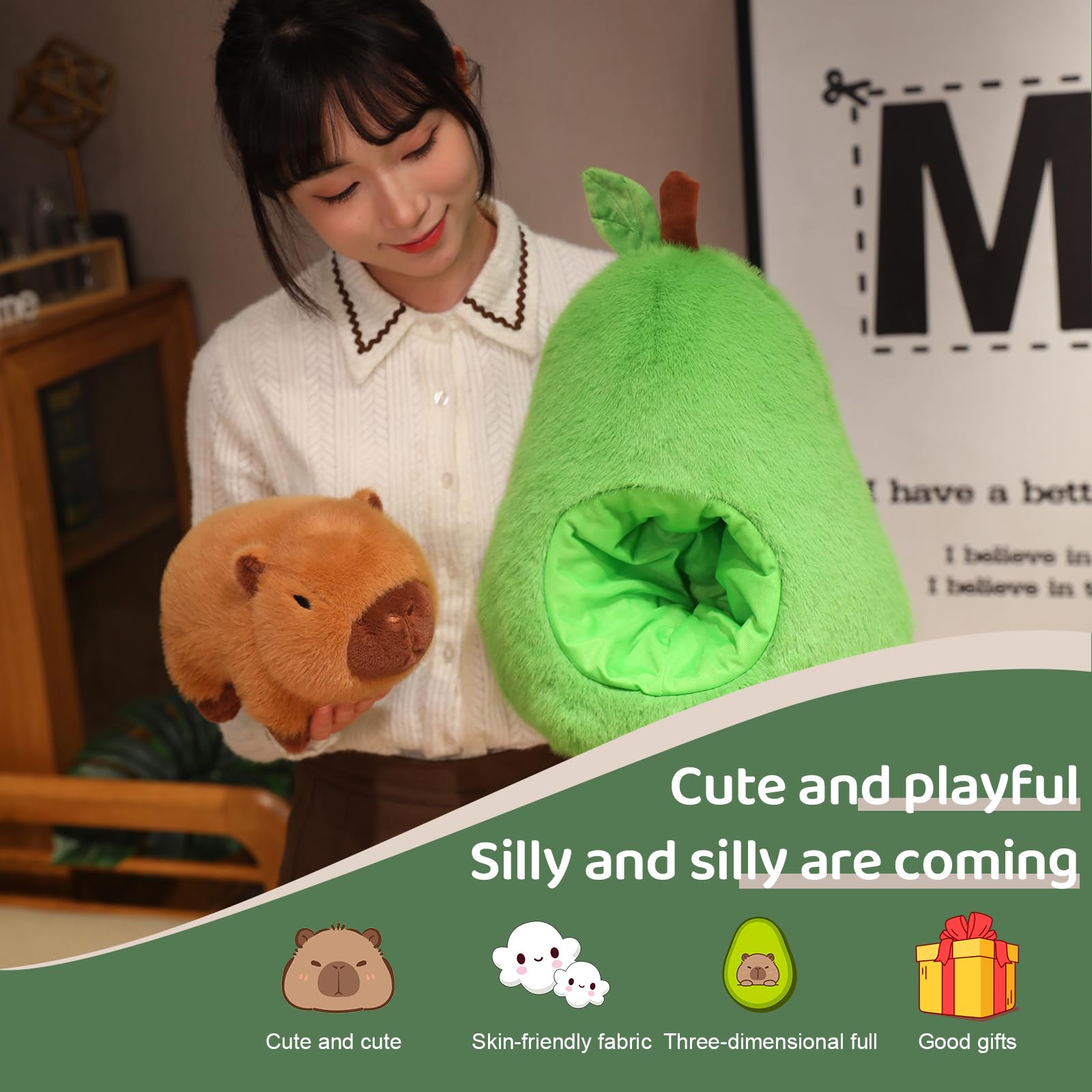 TIANCHANGZC Avocado Capybara Plush, 13.7 Inch Soft Stuffed Animal, Cute Avocado Plush Toy Pillow Doll for Kids and Adults