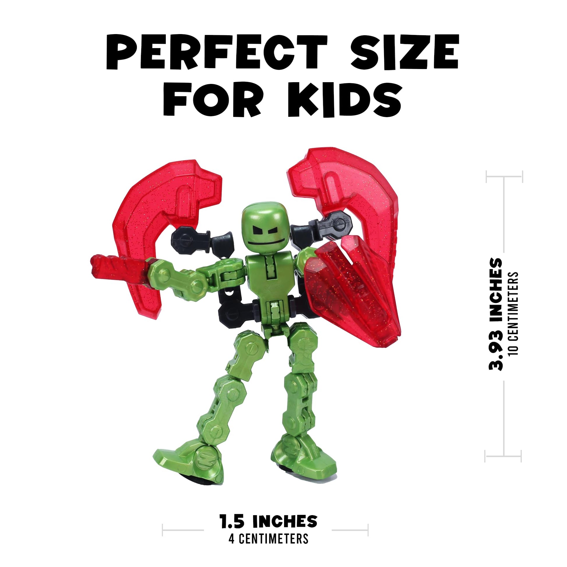 Zing KlikBot Defenders 3-Pack - Metallic Color Poseable Action Figures with Glitter Clear Accessories & Suction Cups, Stop-Motion Animation Toy