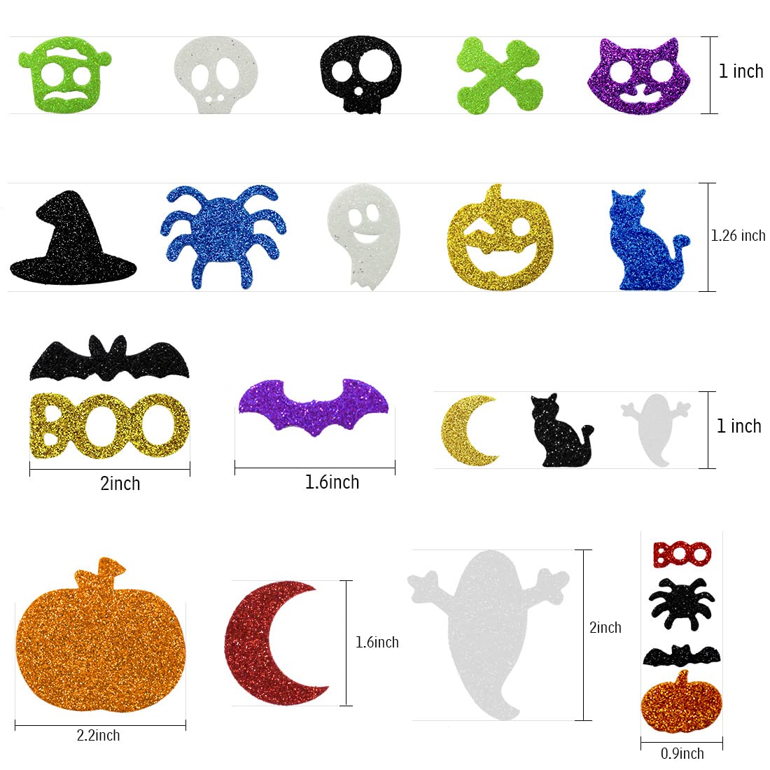 Hidreas 500 Pcs Halloween Foam Stickers Self Adhesive Glitter Foam Stickers Halloween Craft