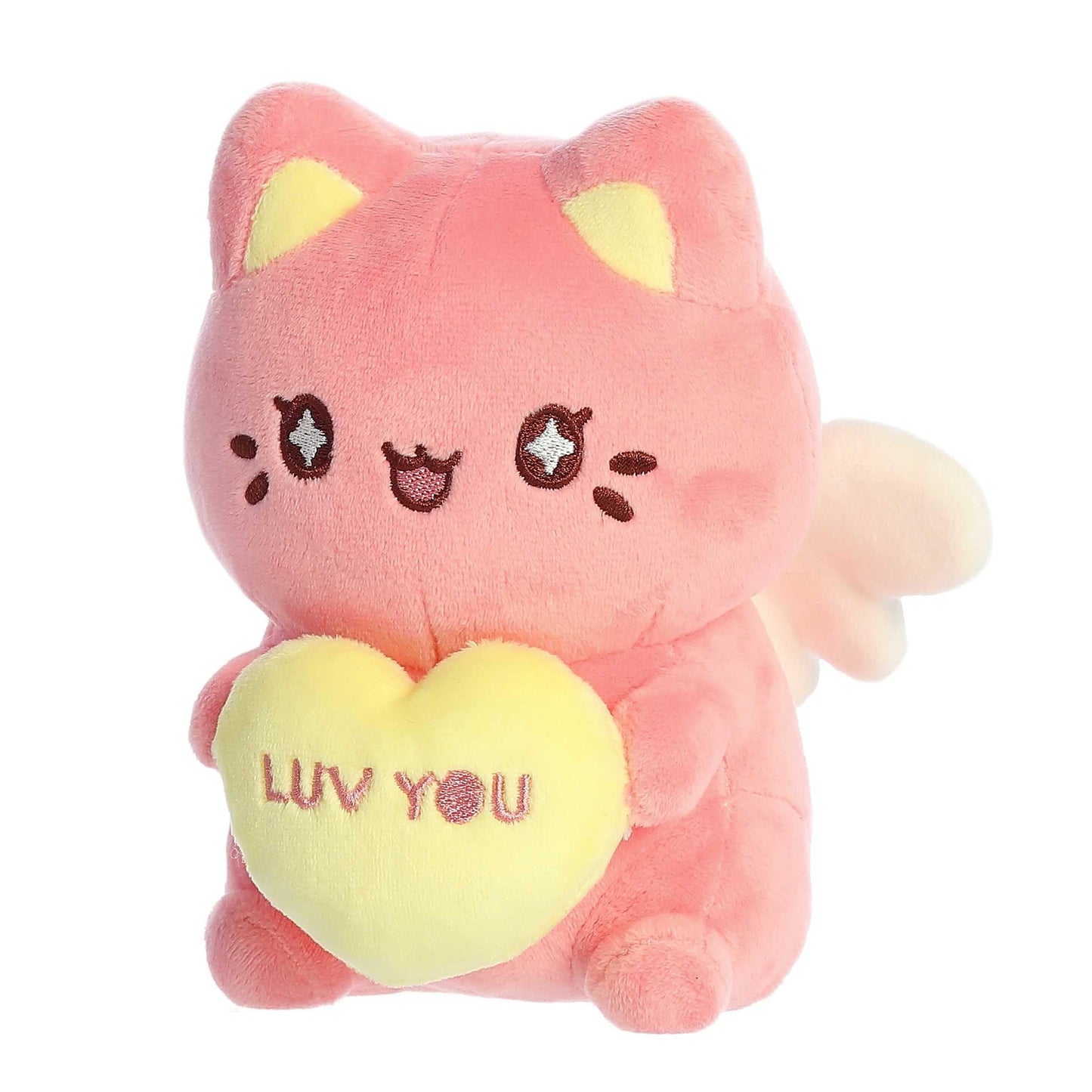 Aurora Enchanting Tasty Peach Candy Heart Meowchi Stuffed Animal - Bright & Colorful Design - Showpiece Plush - Dark Pink 7 Inches