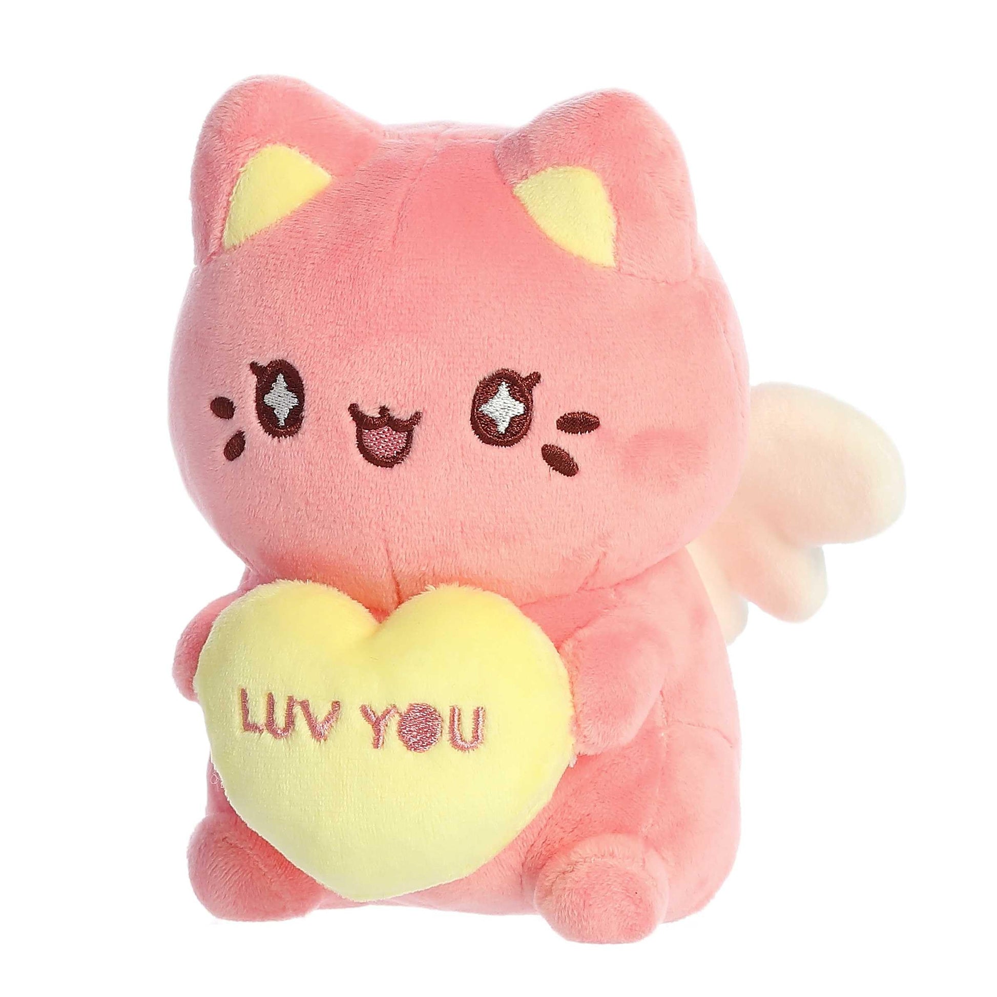 Aurora Enchanting Tasty Peach Candy Heart Meowchi Stuffed Animal - Bright & Colorful Design - Showpiece Plush - Dark Pink 7 Inches
