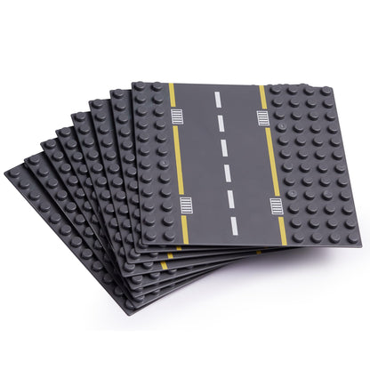 Apostrophe Games Building Block Road Base Plates Compatible with Large Bricks - 8Pcs Straight and Curved Road Construction Blocks - 7.5 x 7.5 Inch