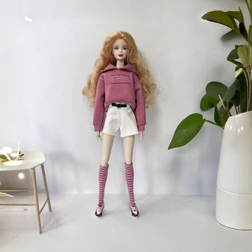 AQQeenmiu 1/6 Scale Purple Sweatsuit Doll Clothes Set with Striped Socks and White Collar, Compatible with Standard Female Fashion Dolls
