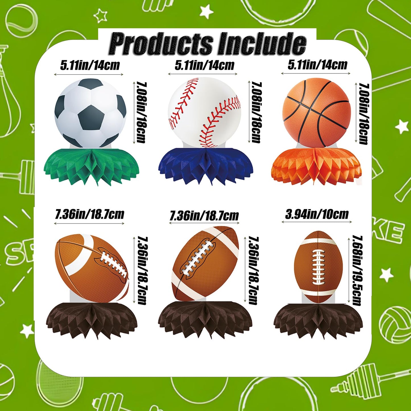 12pcs Sports Themed Birthday Party Decorations Sports Table Honeycomb Centerpieces Football Basketball Baseball Soccer Table Centerpieces Boy's