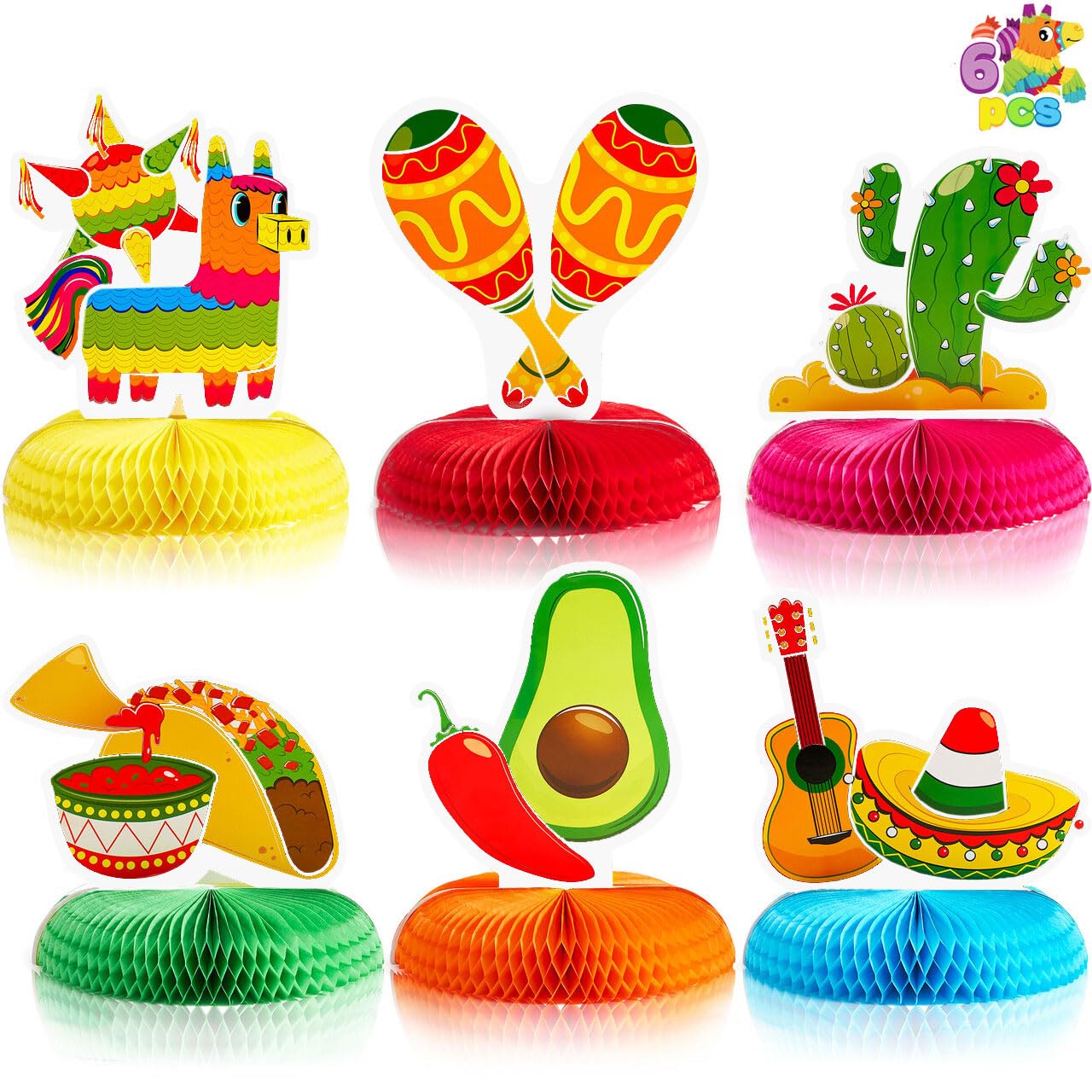 JOYIN 6 PCs Cinco De Mayo Fiesta Honeycomb Table Centerpiece 8.5” Party Decoration for Fun Fiesta Taco Party Supplies, Luau Event Photo Props, Mexican