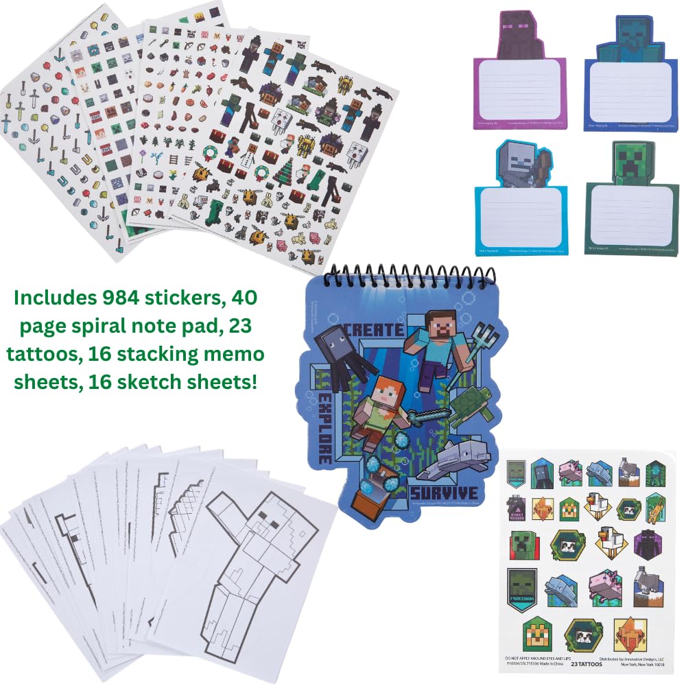 Innovative Designs Minecraft Creativity Fun Kids Art Set for Coloring, Painting, and Crafts