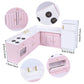 Haomian 1:12 Scale Dollhouse Kitchen Furniture Set, Pink Wooden Miniature L-Shaped Kitchen Cabinets with Fridge Sink Stove, Doll House Kitchen