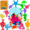18PCS Suction Bath Toys for Toddler Kids, Mold Free Silicone Ocean Animals Suction Cup Bathtub Toys, No Hole Sensory Window Fidget Toys, Fun Creative
