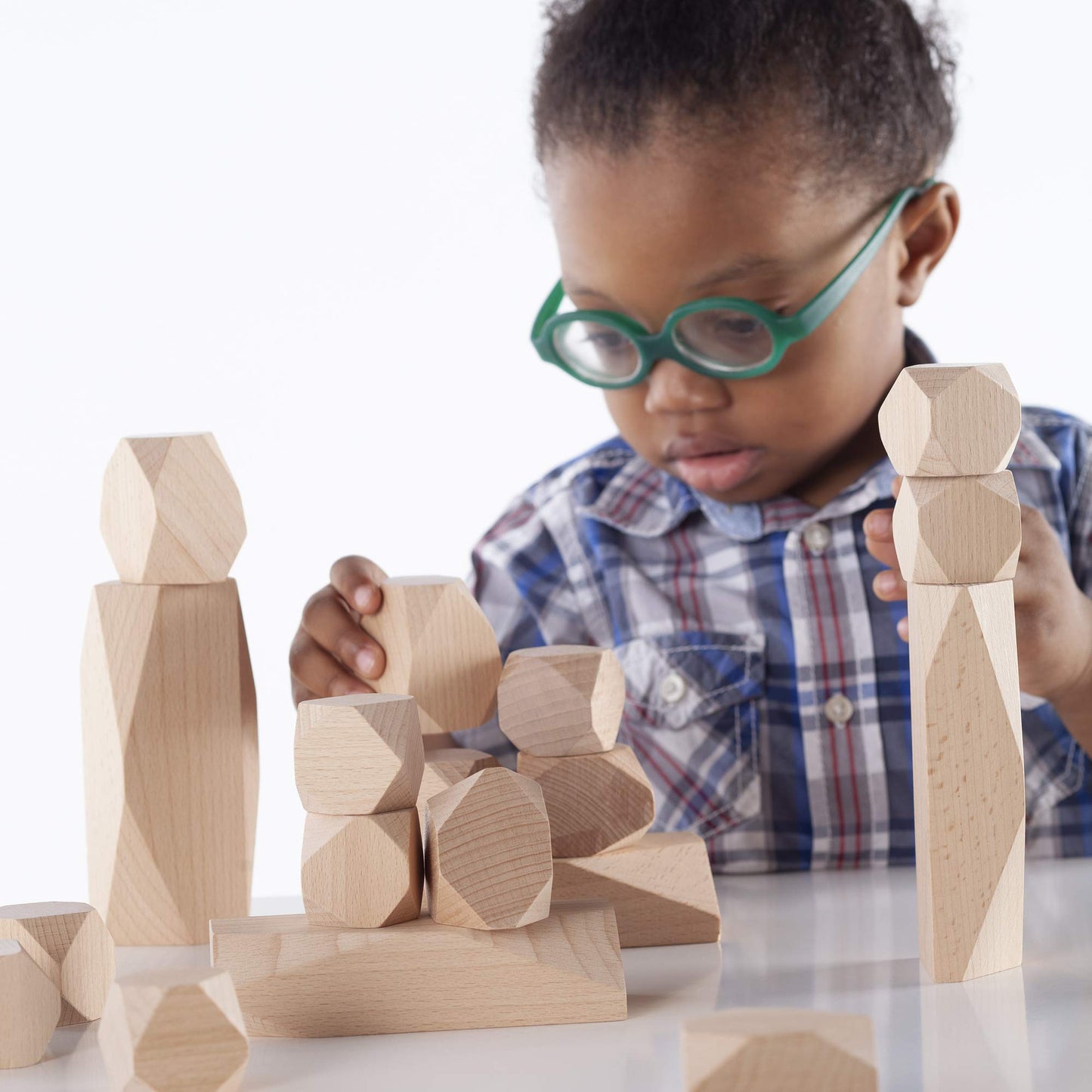 Guidecraft Wood Stackers - Standing Stones: 20 Natural Building Blocks Set for Kids, Educational Learning Toy