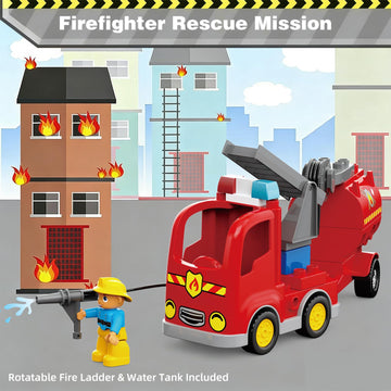 XENQITOYS Fire Station Playset, Fire Trucks for Toddlers 3-5, Firefighter Gifts, Classic Big Building Blocks Compatible with All Major Brand