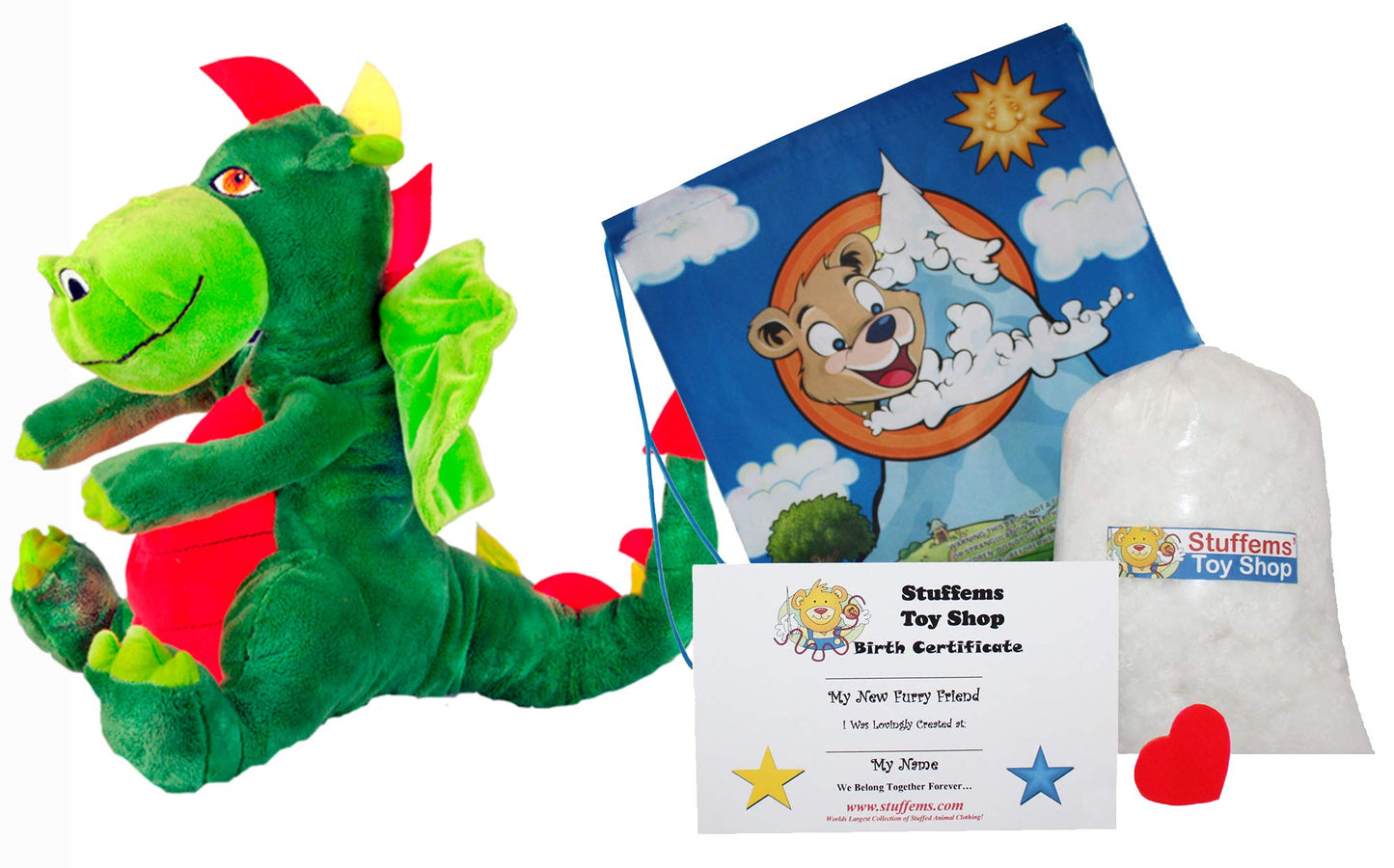 Make Your Own Stuffed Animal 16" "Fearless The Friendly Dragon - No Sew - Kit with Cute Backpack!