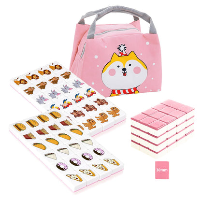 Seaside Escape Game Blocks, Mahjong Tile Game Sets with 49 Tiles 30mm Pet and Food Pattern.